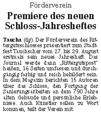 03.08.2010 | LVZ | Premiere des neuen Schloss-Jahresheftes